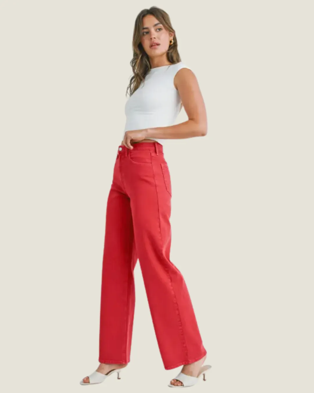 The Cherry: Red Relaxed Wide Leg Jeans