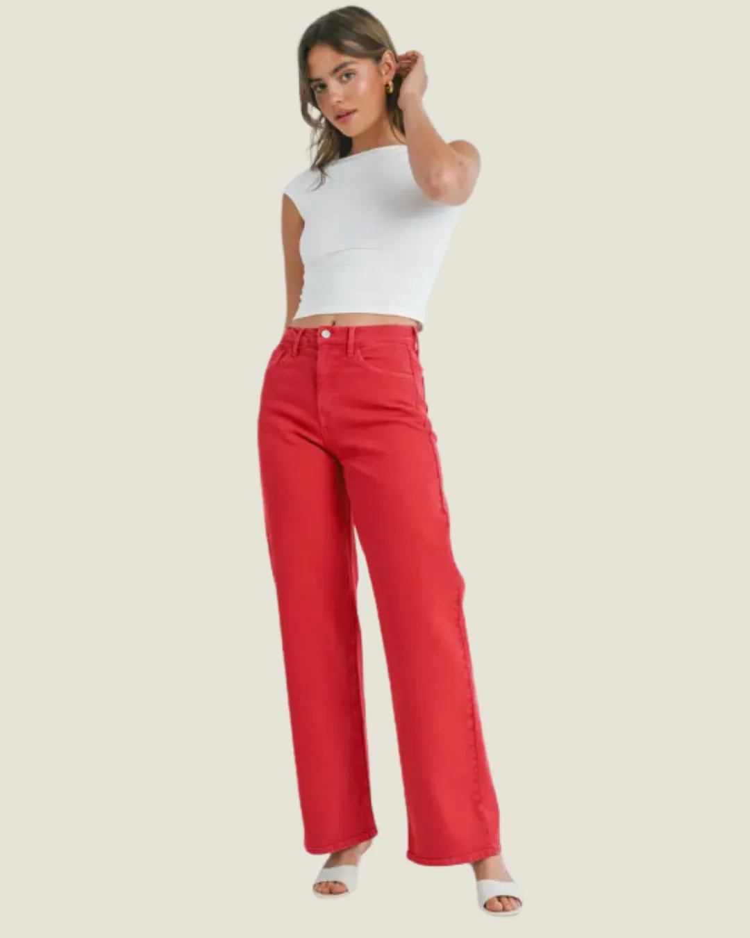The Cherry: Red Relaxed Wide Leg Jeans