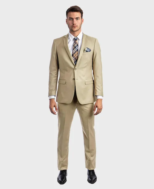 Two Button Tan Slim Fit Suit