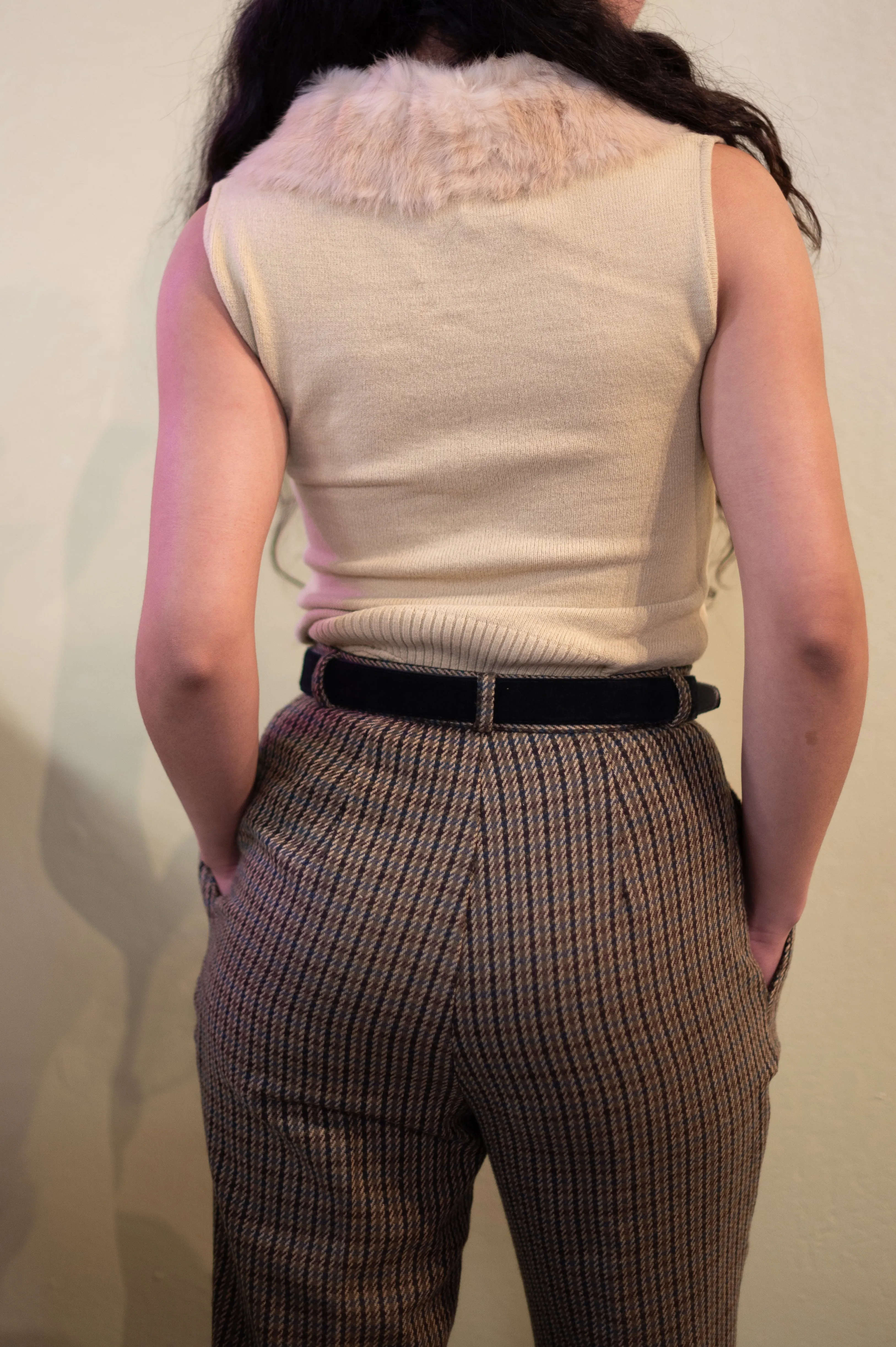 Vintage Plaid Brown Pleated Trousers