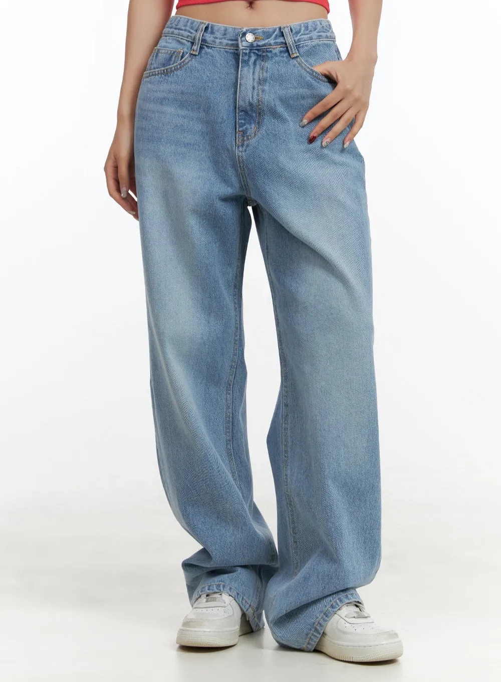Washed Wide Leg Jeans OU404