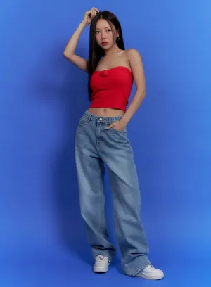 Washed Wide Leg Jeans OU404