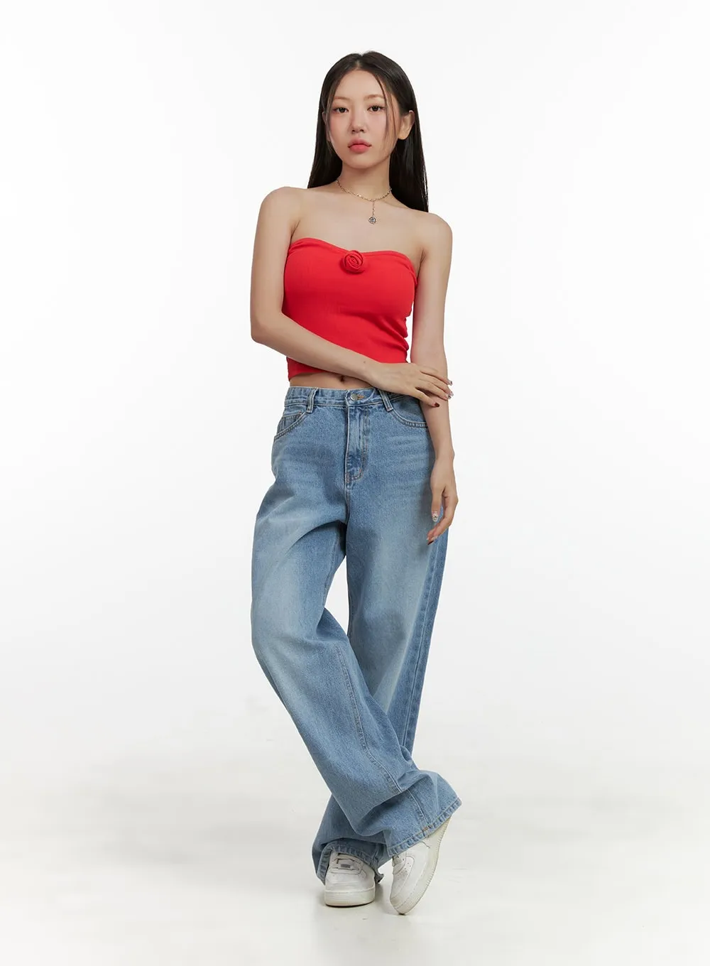 Washed Wide Leg Jeans OU404