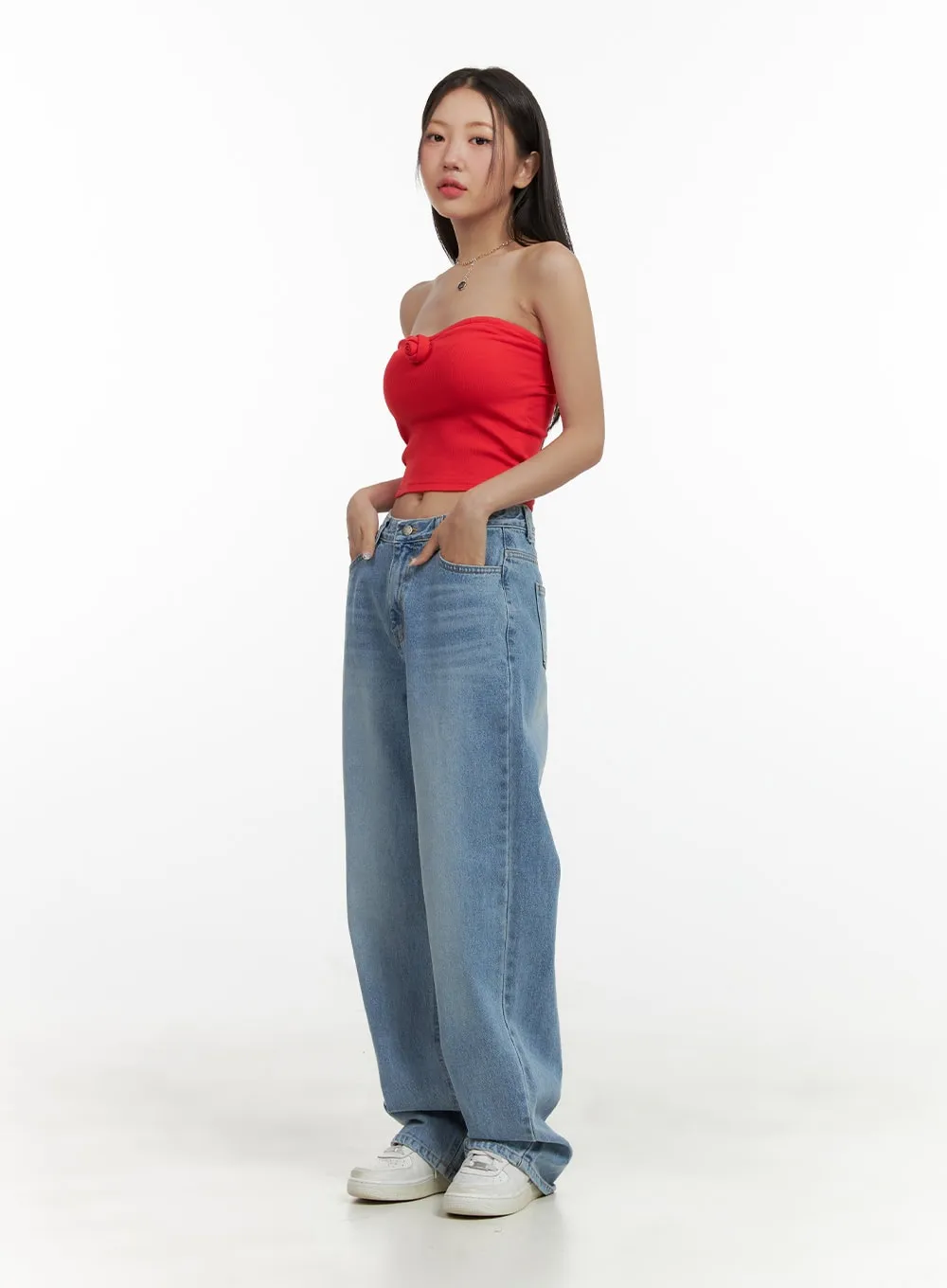 Washed Wide Leg Jeans OU404