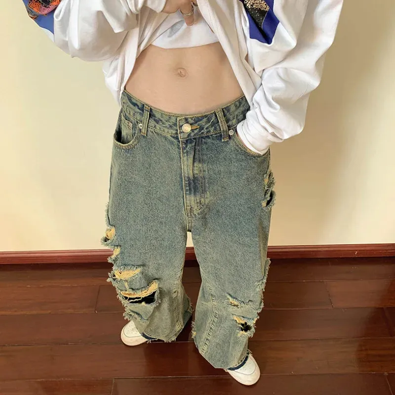 Wiaofellas  -  Men's Torn Jeans American Street Hip-hop Baggy Pants Spring Autumn Thin Women's Hip-hop Baggy Pants Y2k Hombre